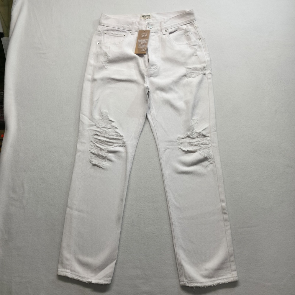 Malibu Bum Women's‎ White Distressed Buttonfly Jeans Size 30 (30X29.5) NWT